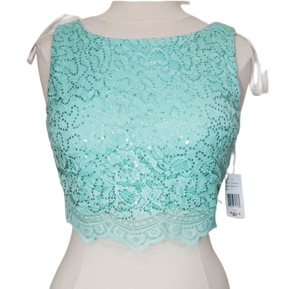 Jodi Kristopher crochet bodice top   mint green NWT - Picture 1 of 7